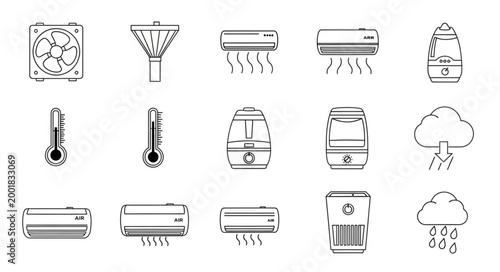Collection of climate control and air quality icons.