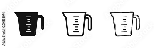 Kitchen Measuring Cup Icon Set with Scale Lines - Cooking Baking and Recipe Measurement Concept