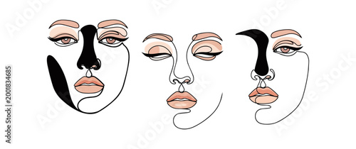 Stylized faces with visible features set against black background