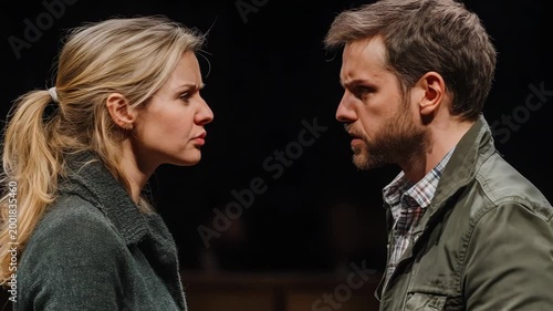 selective focus tense conversation between two people with frustration and sadness