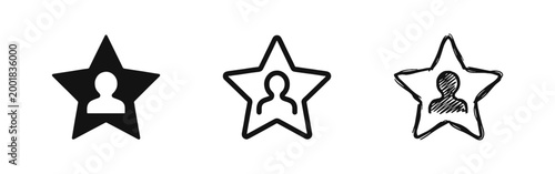 Popular Person and VIP Member Star Icon Set in Three Different Styles