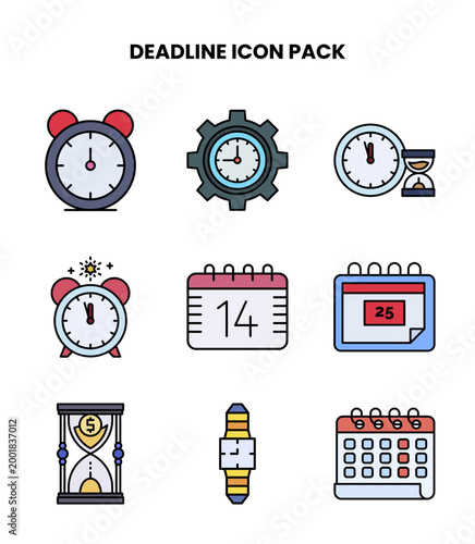 Deadline Lineal Color Collection Icons Pack