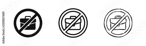 No Work or Briefcase Prohibited Icons for Work-Life Balance and Unemployment