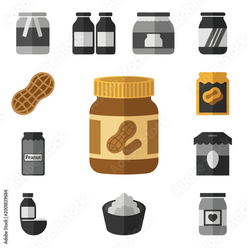 Peanut Butter Jars and Peanut Icon Collection - Flat Design