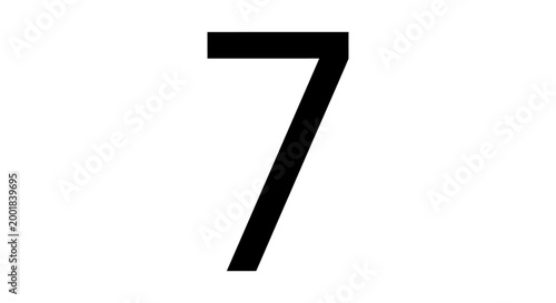 Bold Number 7: A stark black numeral 7 against a clean backdrop, perfect for conveying numbers and themes of minimalism and clarity.
