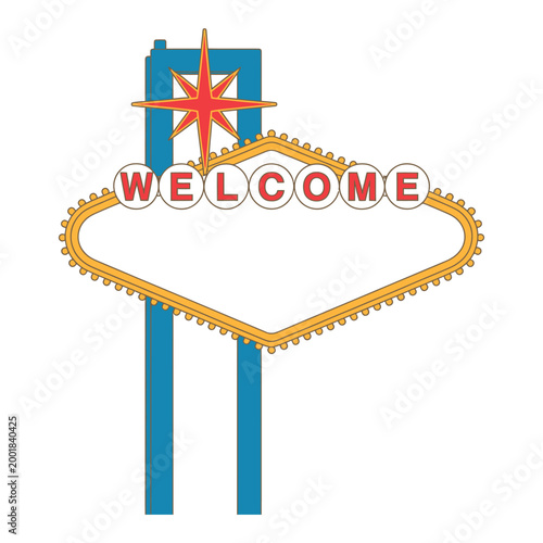 Welcome to fabulous las vegas sign icon illustration with red star and lights on a blue background.