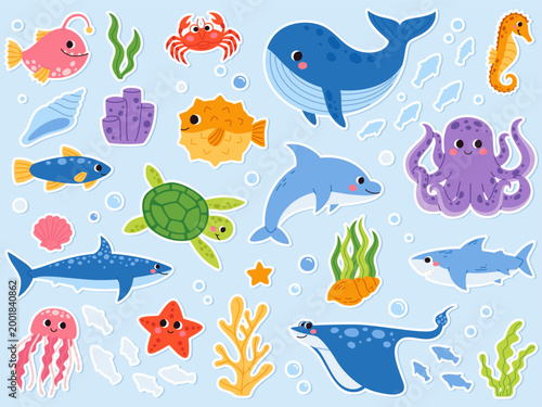 Φωτογραφία A cute set of marine animal stickers