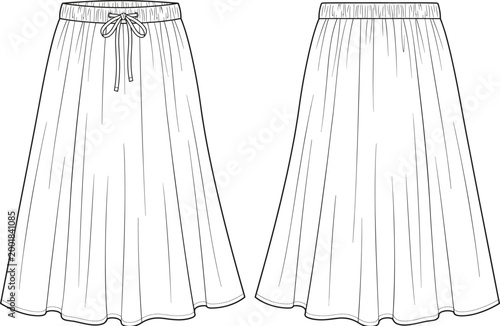 Konstfotografi Women's Casual Flared Midi Skirt Featuring Elastic Drawstring Waistband and Gent