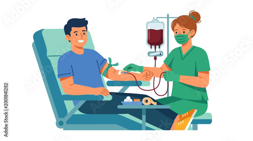 Man donating blood to nurse.