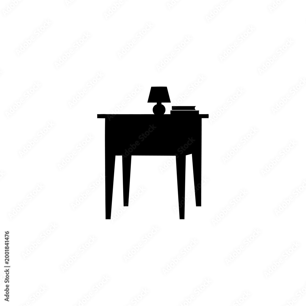 Fototapeta premium Silhouette of a wooden nightstand with a lamp and book.