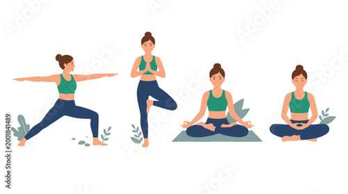 woman doing various yoga poses sequence.