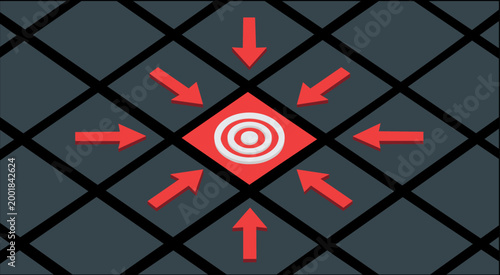 target focus and isometric grid arrow concept