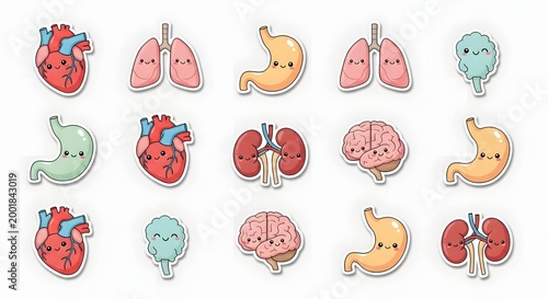 Cartoon human organ illustrations on white background for educational purposes