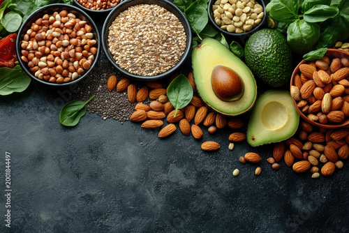 Healthy Food Composition with Avocados Nuts and Seeds