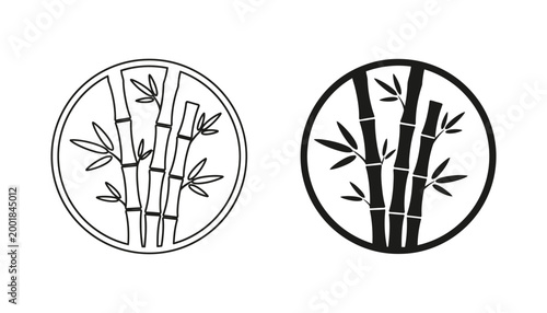 Stylized bamboo stalks inside circular frame vector illustration for zen and asian inspired graphic design projects isolated on white background