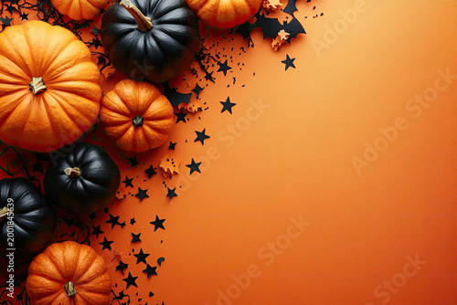 A Festive Halloween Flat Lay with Pumpkins and Bats