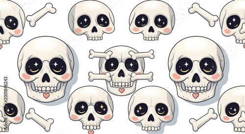 Cartoon skulls pattern illustration on white background vector design