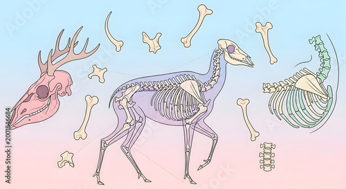 Deer skeleton diagram showing bone structure for educational purposes