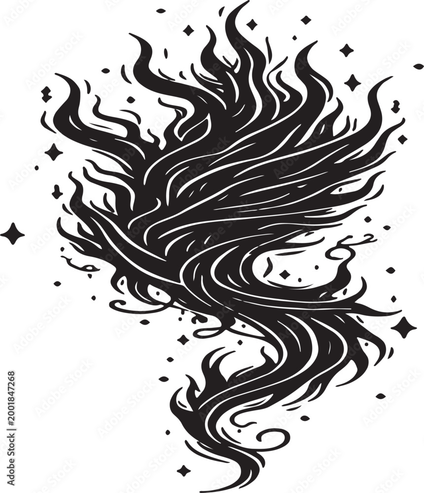 Obraz premium Abstract vector illustration of a fish and floral nature patterns featuring tribal swirl ornaments and colorful leaf scroll elements in a silhouette art style