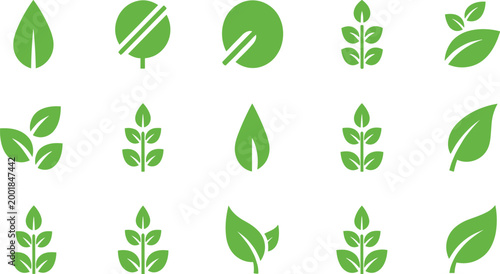 Leaf Vector Set Featuring Green Leaves, Organic Designs, and Nature Symbols for Digital Design.