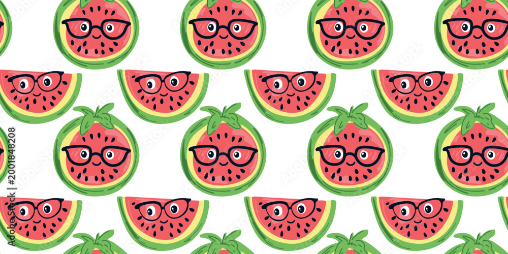 Fototapeta premium cheerful seamless pattern with watermelon characters