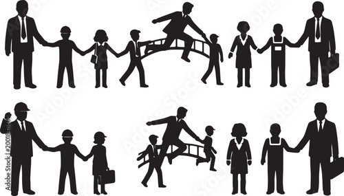 Fotografija Black Solid Middle Manager Bridge Silhouettes Set of Six on White Background