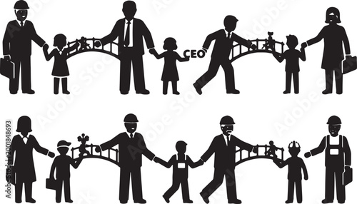 Photography Black Solid Middle Manager Bridge Silhouettes Set of Six on White Background