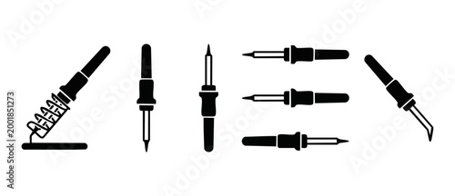 Fotografie Soldering Iron Icon Set Vector Design Elements for Electronics Repair and Indust
