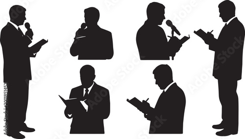 Photos Black Solid Media News Journalist Silhouettes Set of Six on White Background