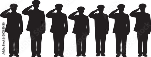 Bilde på lerret Black Solid Military Commanders Sharp Salute Silhouettes Set of Six on White Bac