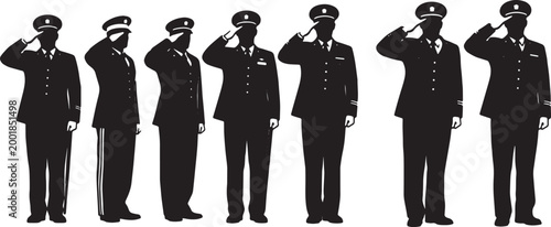 Photos Black Solid Military Commanders Sharp Salute Silhouettes Set of Six on White Bac