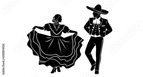 Tableau sur toile Traditional Mexican Folk Dancers in Vibrant Costumes Performing.