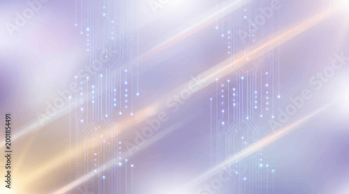 A vibrant digital background with streaks of light and binary code elements on a purple hue