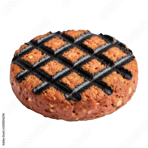 Grilled Brown Burger Patty with Dark Char Marks on Transparent Background