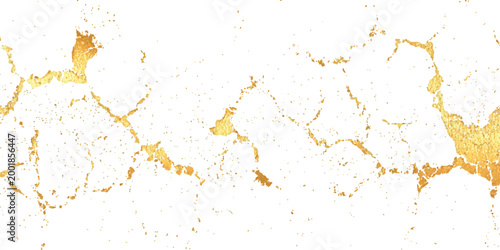 Elegant golden kintsugi cracks texture on white marble background luxury foil grunge fracture vector illustration.