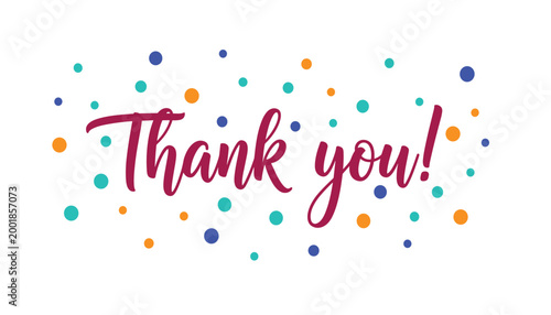 Thank you message with colorful confetti dots on white background vector illustration