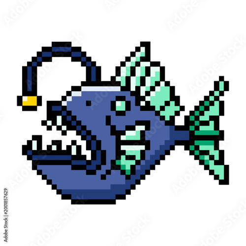 Flat Design Pixel Art Anglerfish Illustration