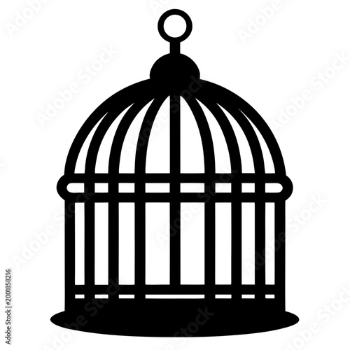 Black birdcage, bird cage, aviary icon, vector silhouette, pet enclosure