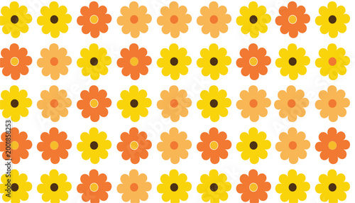 Vibrant grid pattern of small daisy-like flowers in warm autumn colors vector illustration
