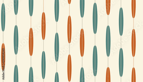 Retro style abstract vertical stripe pattern with teal and orange oval shapes vector illustration