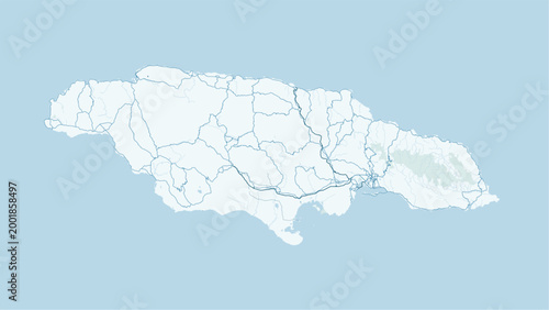 Modern minimalist vector map of Jamaica. High-quality scalable illustration of Kingston, Montego Bay, and Caribbean coastline for travel posters and geographic design.