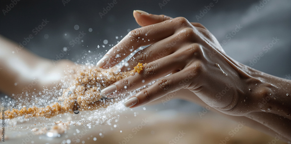 Fototapeta premium Professional spa setting displaying soothing tactile sugar scrubbing with softfocus background