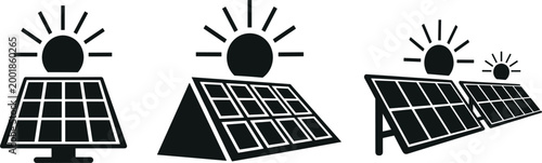Modern Solar Panel Icon Set Featuring Flat and 3D Isometric Vector Designs with Sun Symbols for Renewable Energy and Green Technology Graphics
