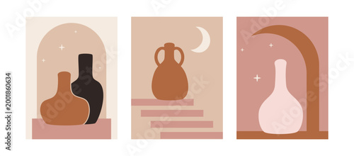 boho style posters with ceramic jars