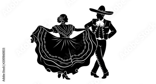 Photos Traditional Mexican Couple Dancing in Cultural Attire.