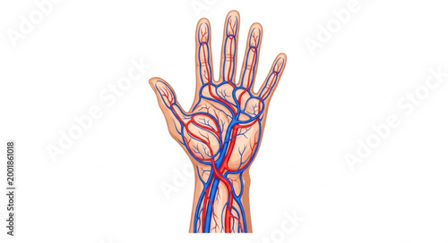 Anatomical illustration of the human hands vascular system.