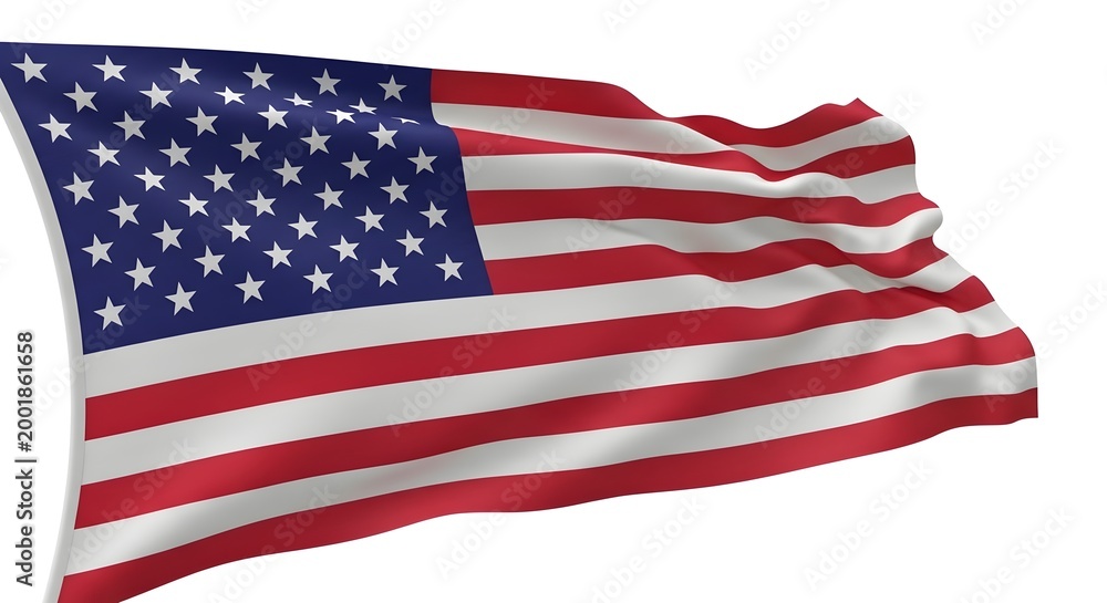 Obraz premium American flag waving on white background for 4th of July celebrations and patriotic events with copy space