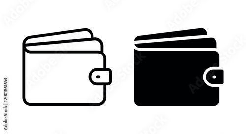 Wallet icon set in outline and solid style for finance and personal savings concept