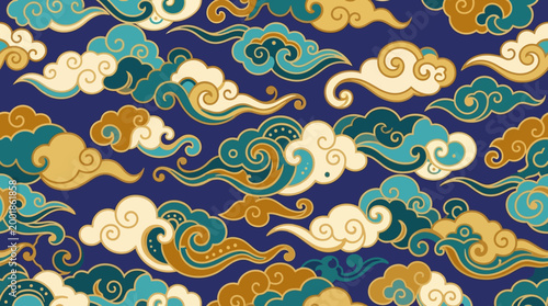 Vibrant swirling cloud pattern design element.