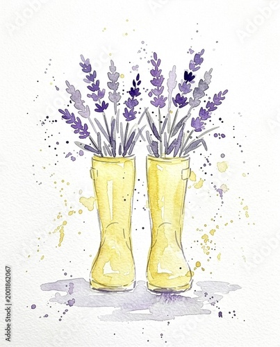 garden rain boots with lavender